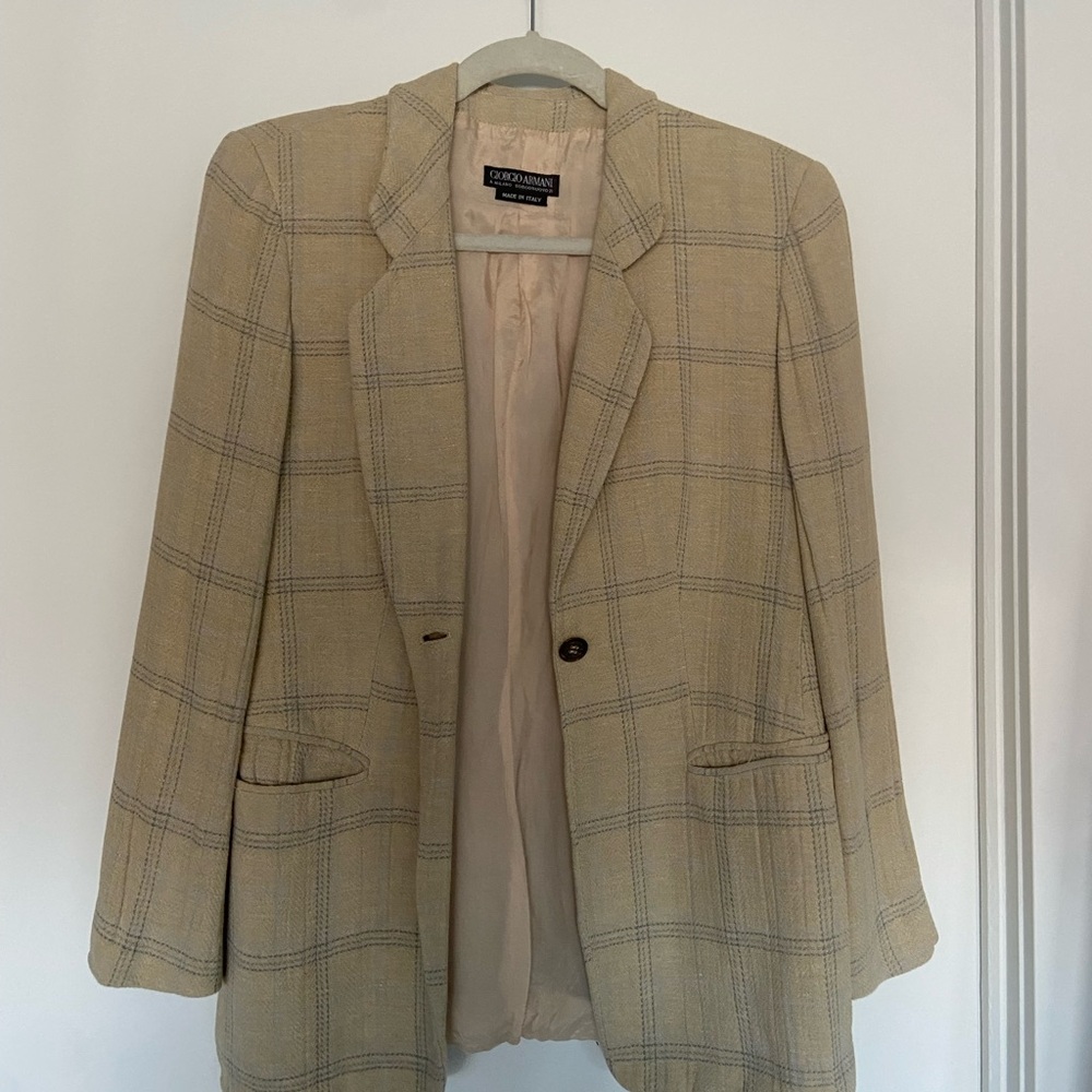 Giorgio Armani Beige Plaid Women's Blazer